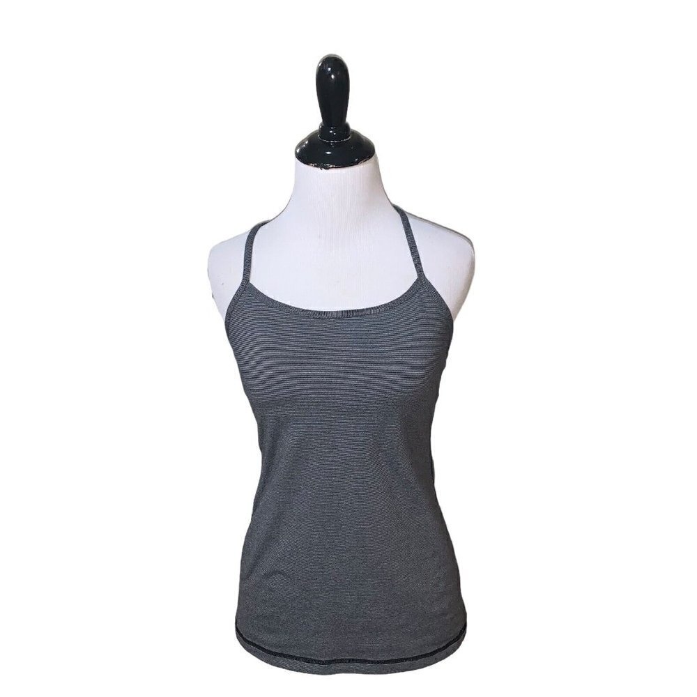 Lululemon athletica Women's Power Y Tank Top 6 Black Wee Stripe Build in Bra